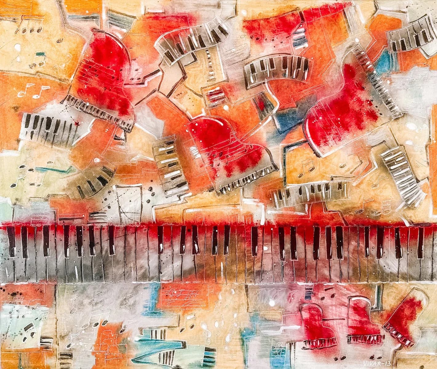 Chopin by Carlos Vivar, oil and sand on canvas painting at El Dorado Gallery